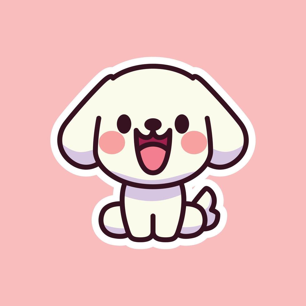 Cheerful White Dog with Heart Nose on Pink Background vector