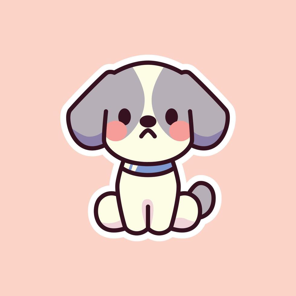 Adorable Gray and White Puppy Illustration on Soft Pink Background vector