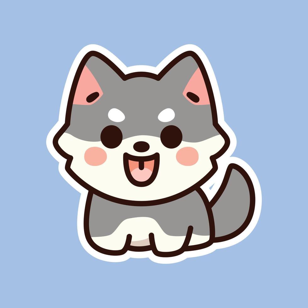 Playful Gray and White Husky Puppy on Light Blue Background vector