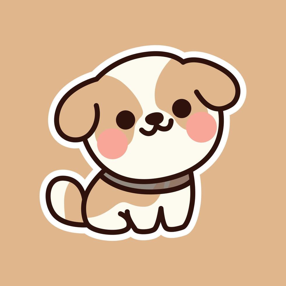Adorable Fluffy White and Brown Puppy Illustration on Soft Beige Background vector