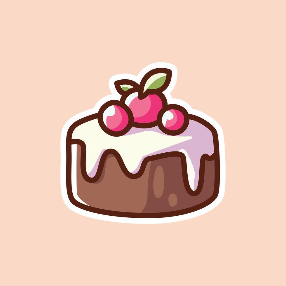 Charming Chocolate Cake with White Icing and Cherries Isolated Illustration vector