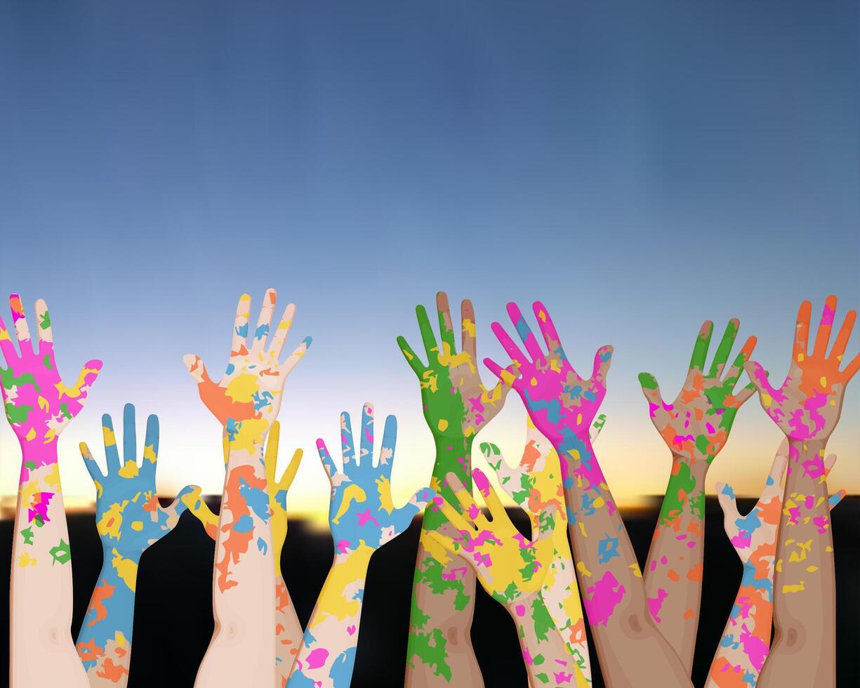 Holi festival. Fest of colors, human hands with colorful paint. vector