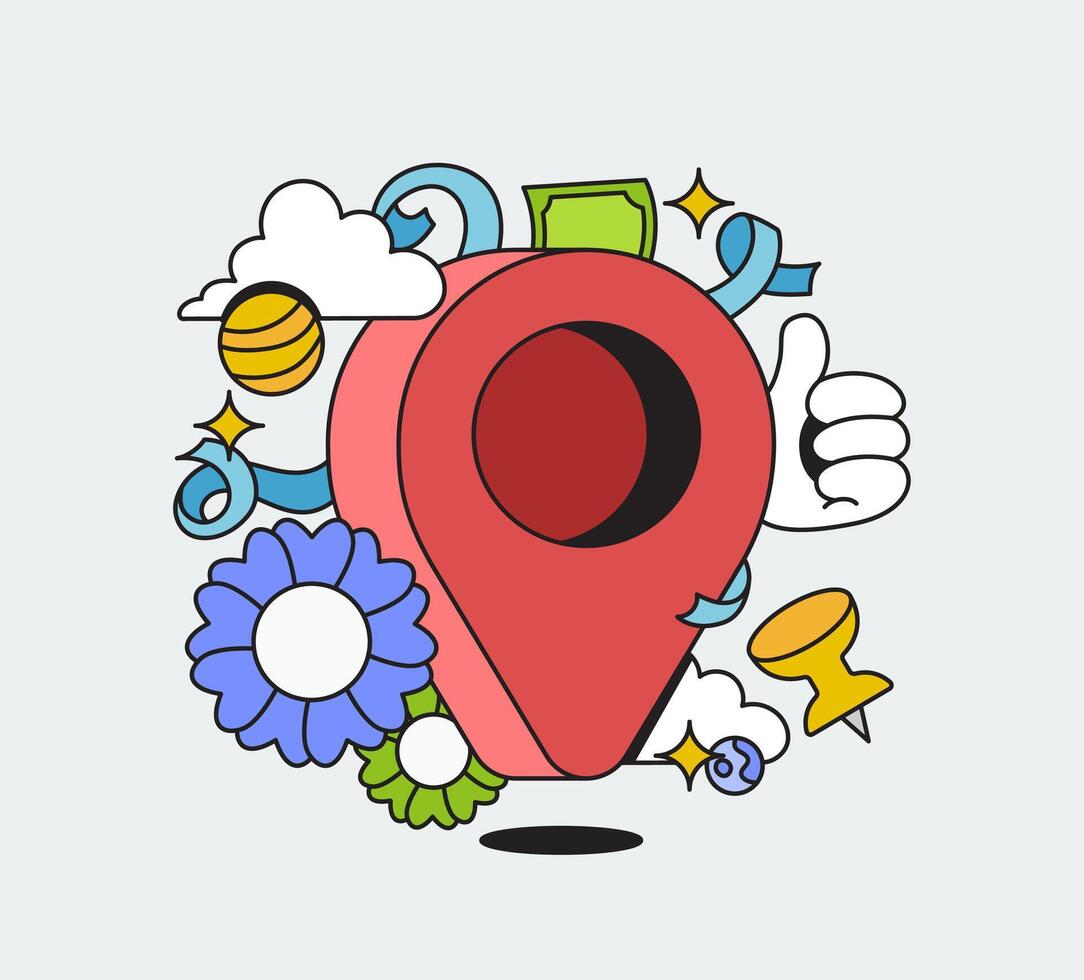 Pin location illustration for fun map marker vector