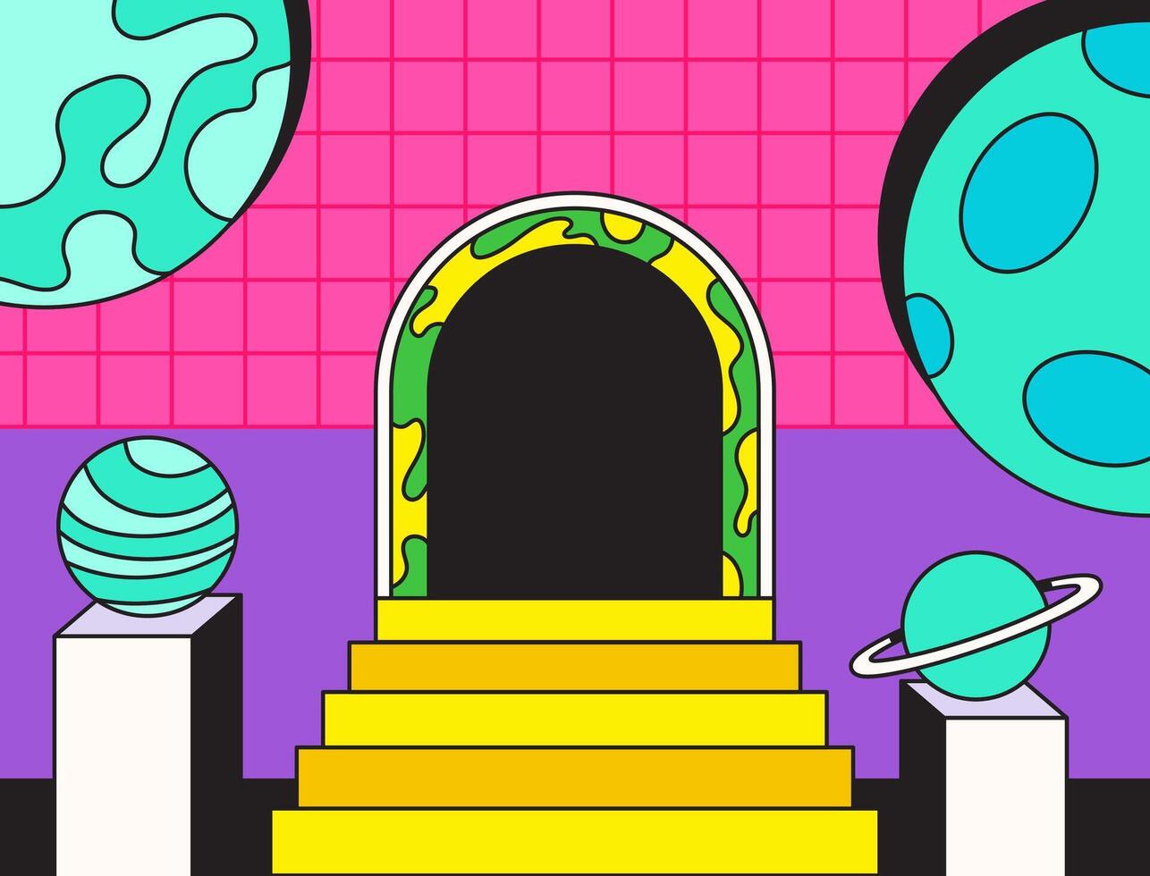 Abstract space portal background design cartoon illustration vector