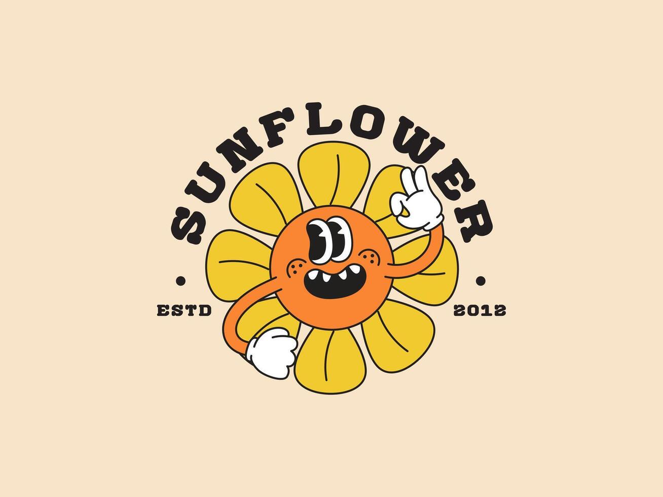 Sunflower logo cartoon character in vintage retro style vector