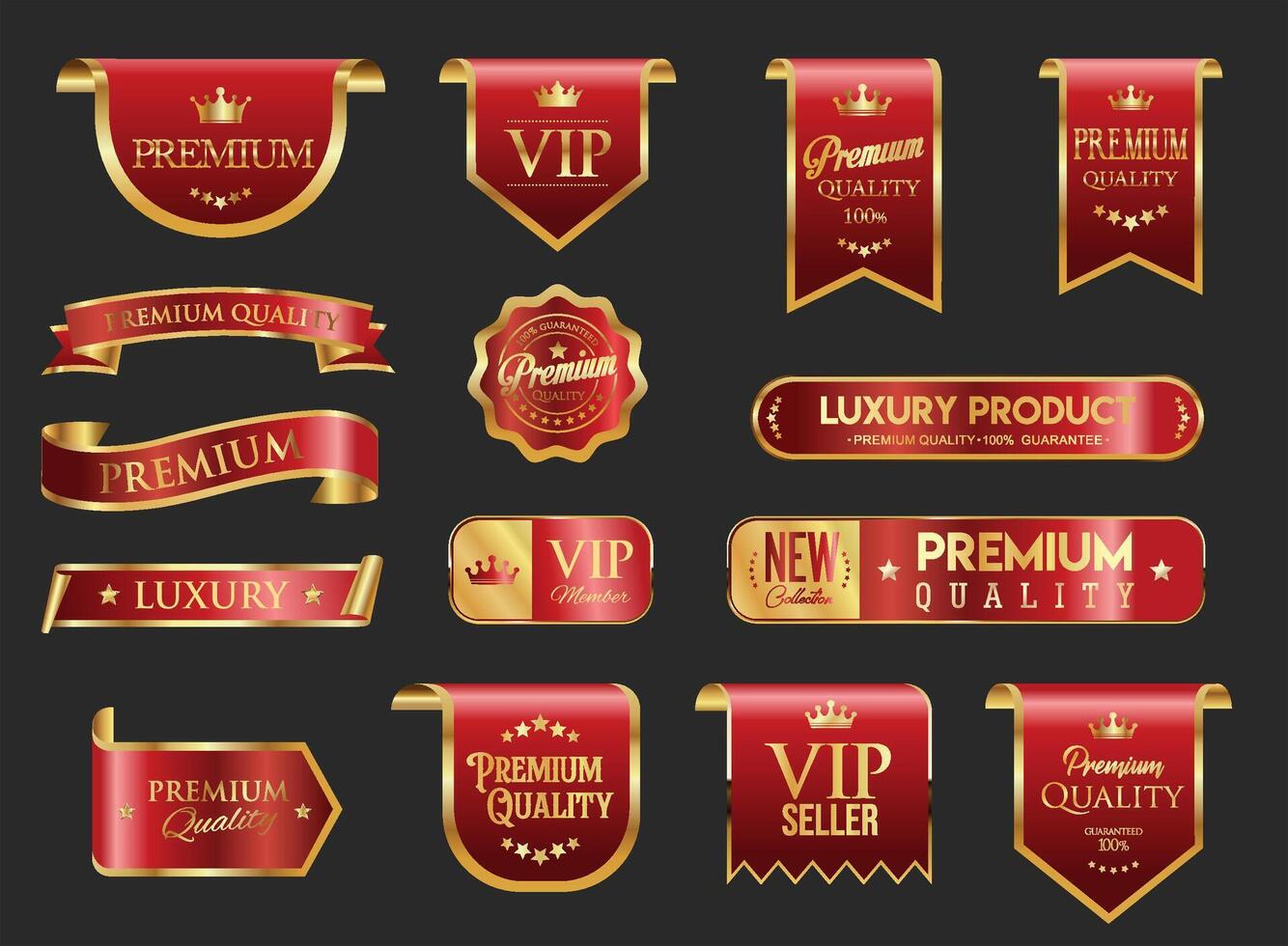 Premium emblem and badges red and gold, for your design isolated on black background stock illustration vector