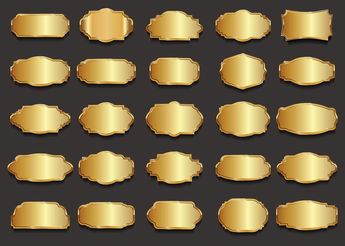 Gold blank frame and label isolated on black background collection stock illustration vector