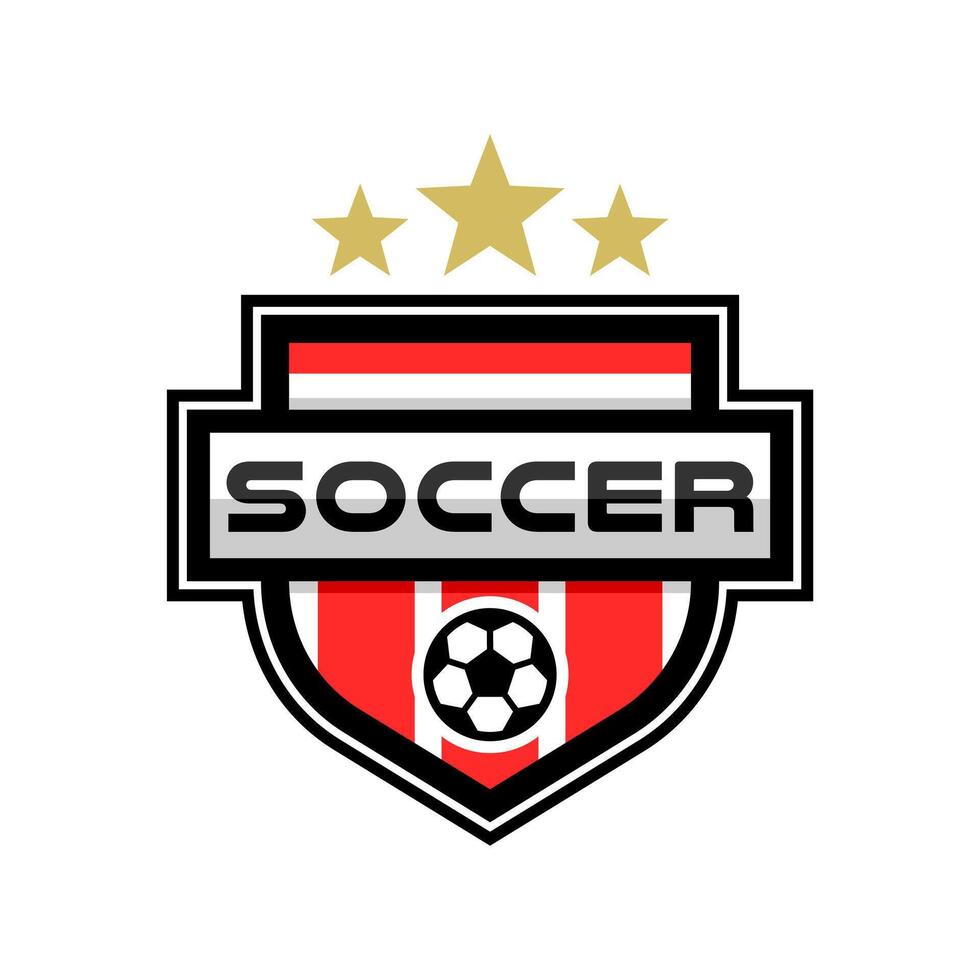 red and white football club logo. soccer club logo with three stars on the top. vector