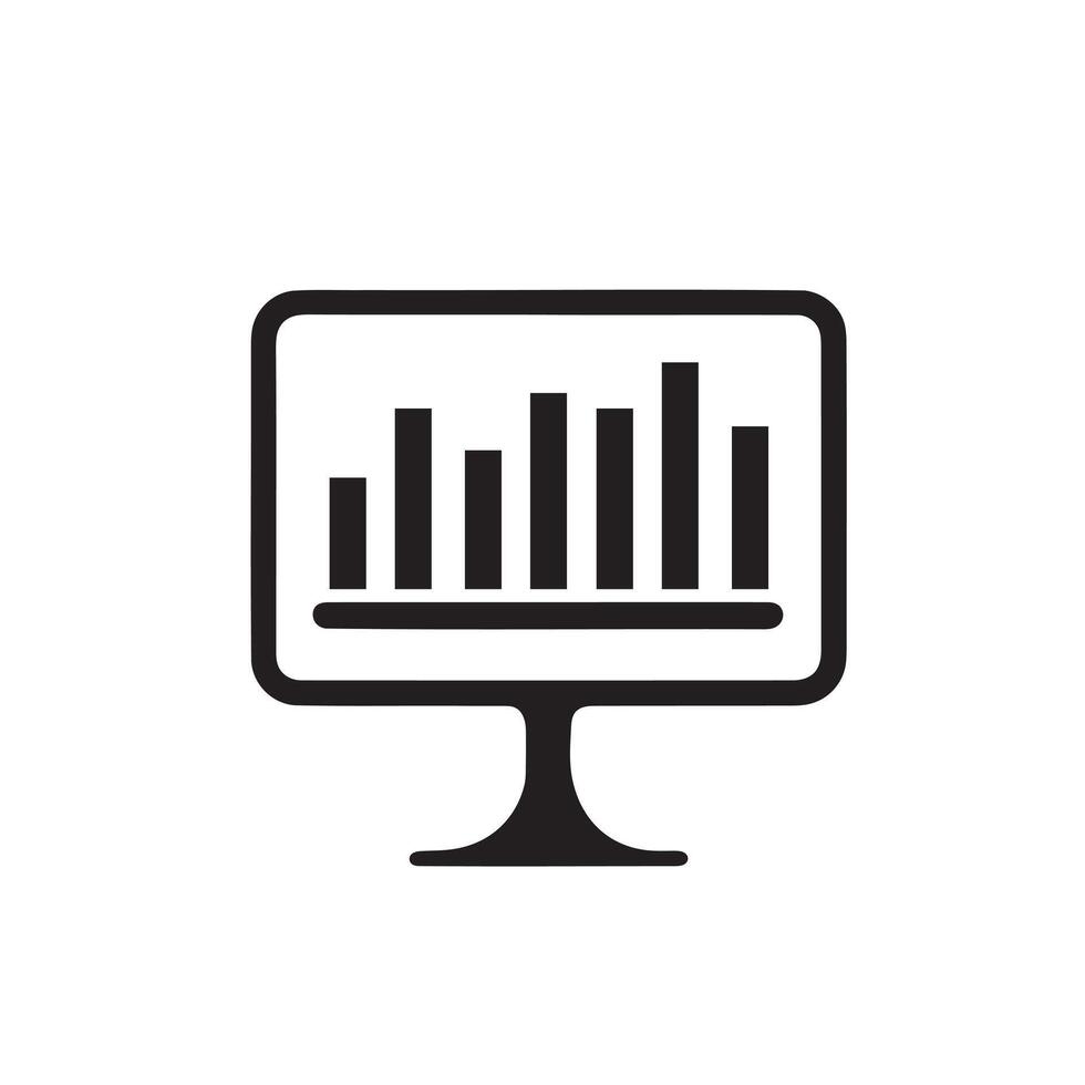 Sales chart in monitor icon silhouette on white background vector