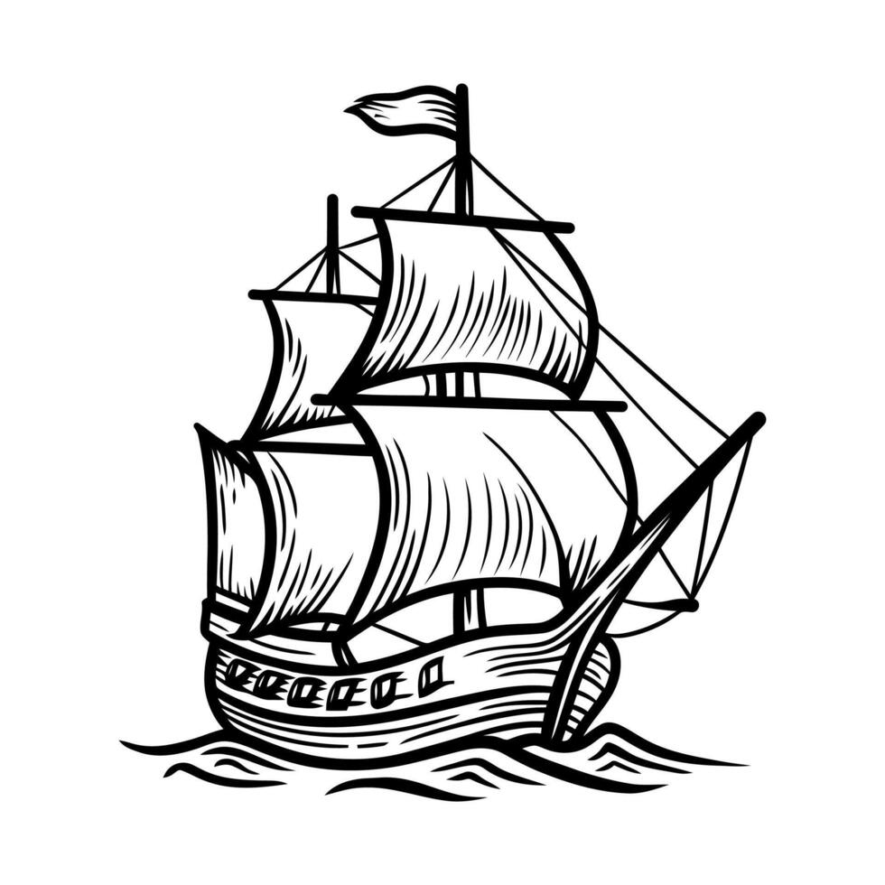 Classic Line Drawing of a Sailboat vector