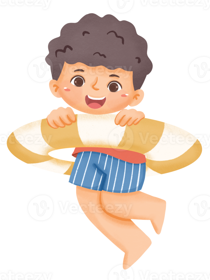 A boy is floating on a life ring png