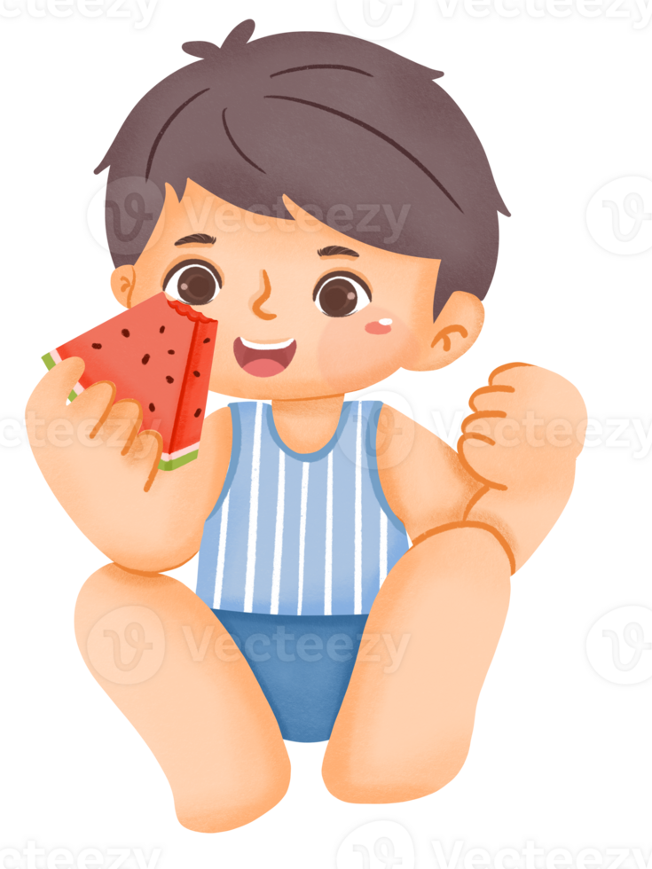 A boy eating a watermelon png