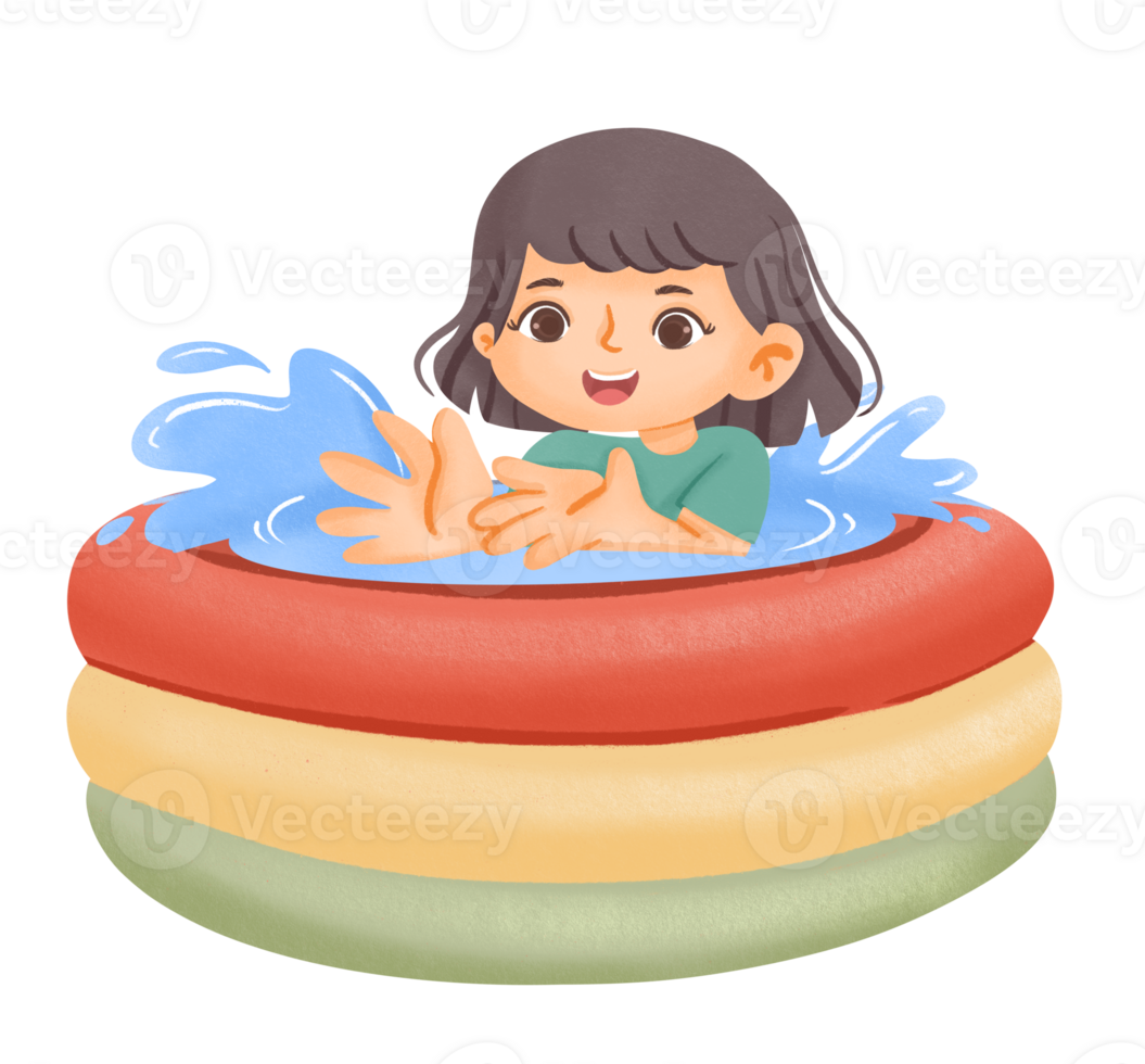 A girl is playing in an inflatable pool png