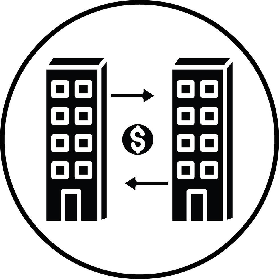 A black and white image of two buildings with a dollar sign vector