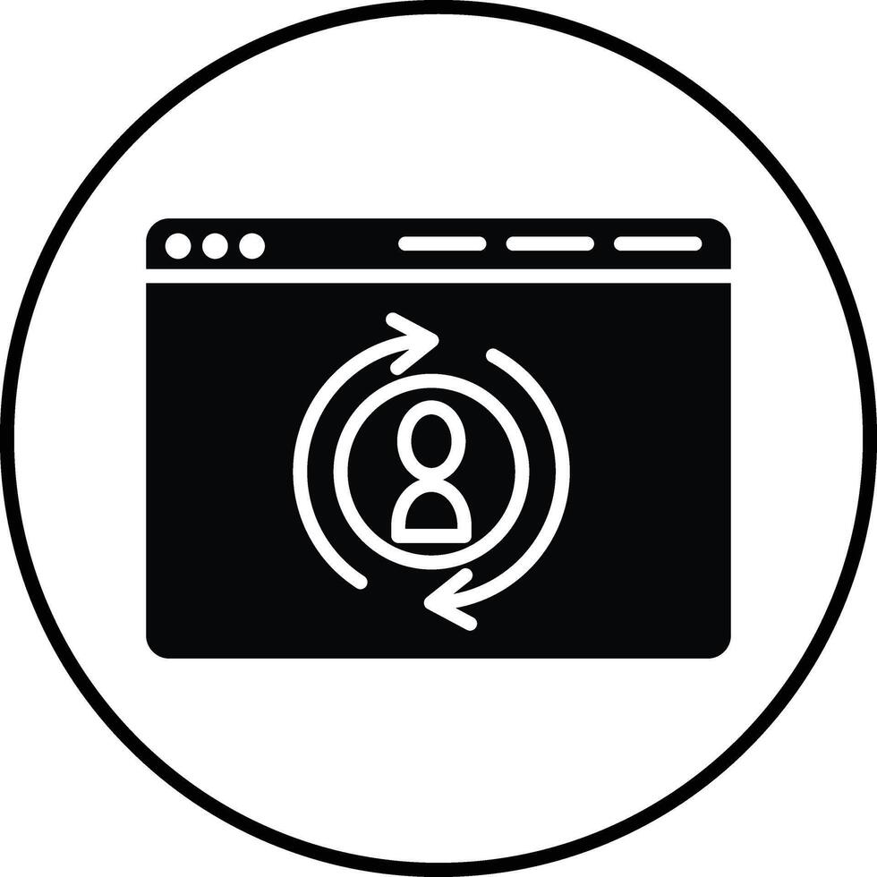 A black and white icon of a computer screen with a circle around it vector
