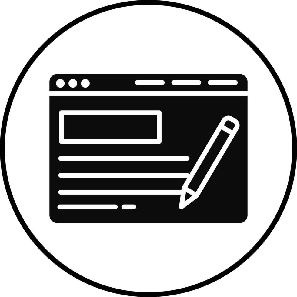 A black and white icon of a pen and paper vector