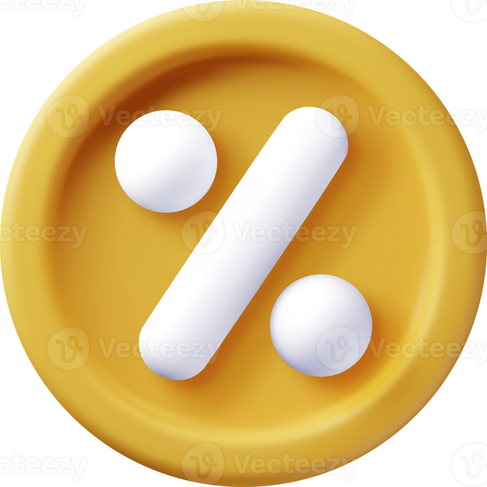 3D percent sign in gold coin png