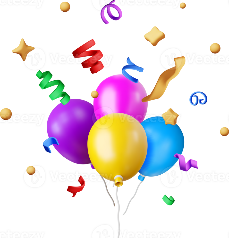3D bunch of color balloon in confetti png