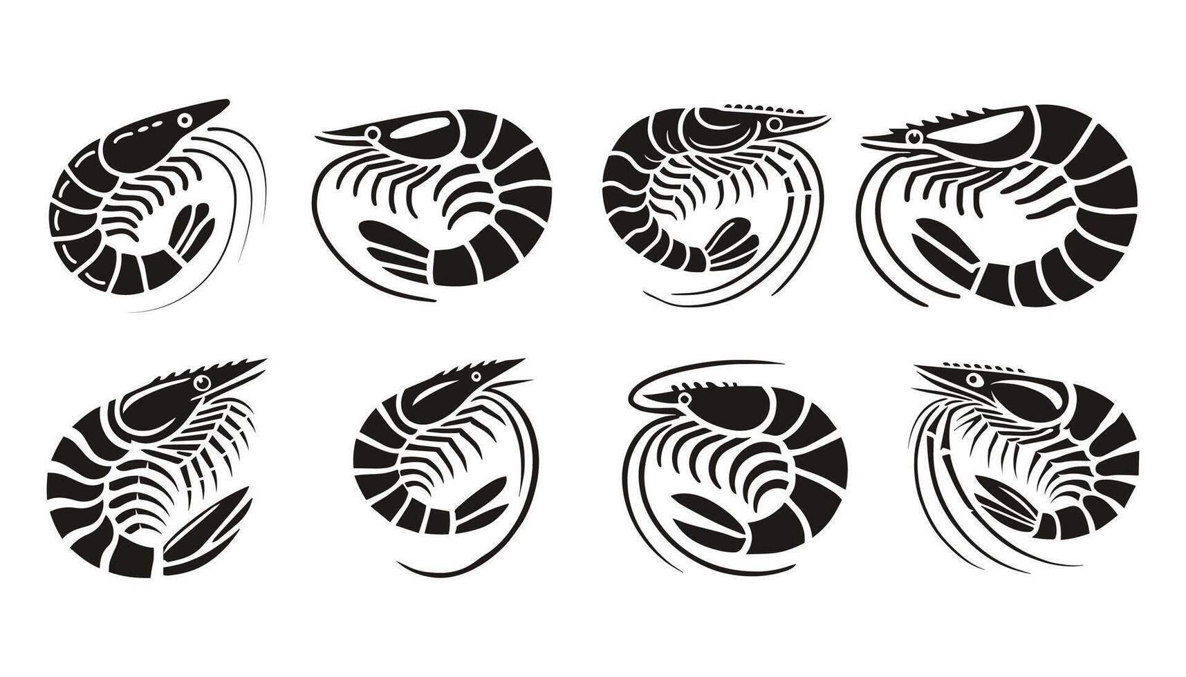 A minimal illustration of a shrimp silhouette icon symbol on white background vector