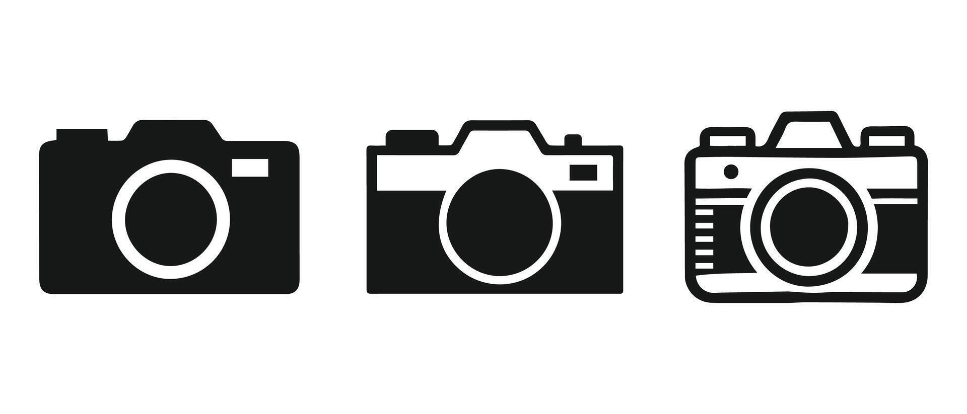 black filled camera icon set illustration vector