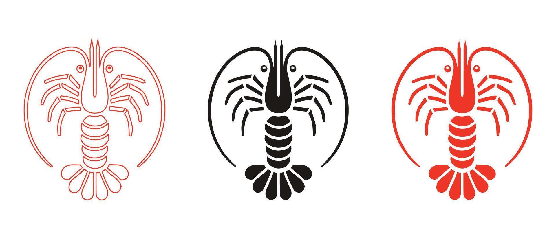 A illustration of a shrimp outline and black filled icon symbol on white background vector