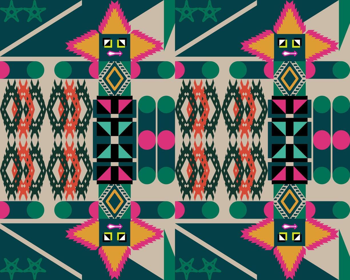 Geometric Folk Motif Modern Ethnic Robot Tribal Navajo For Wrapping Paper Graphic Printing. vector