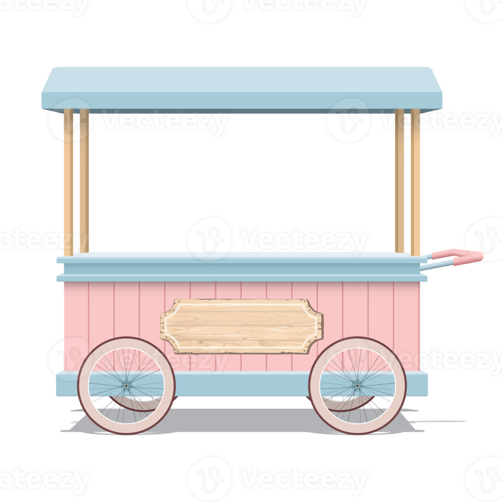 Street shop cart pastel mock up isolated graphic illustration have blank space for place the products presentation on countertop and blank wooden signboard. Small business and street food concept. png