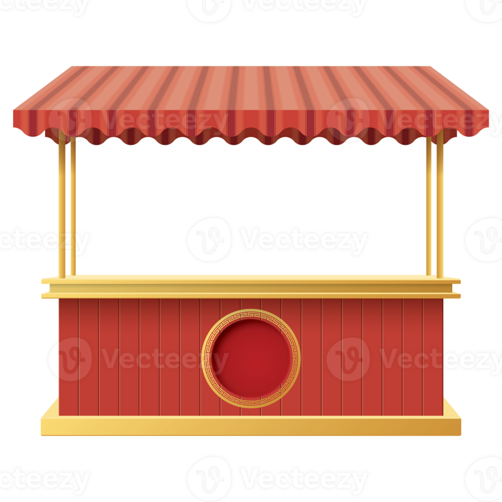 Street shop kiosk modern Chinese style isolated mock up with blank countertops display and blank circle frame graphic illustration. Small business and street food concept. png