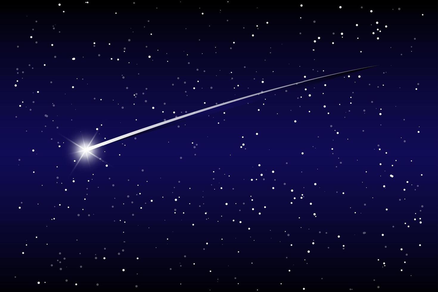 Shooting star background against dark blue starry night sky. Bright comet tail, glowing comet flies in space. illustration vector