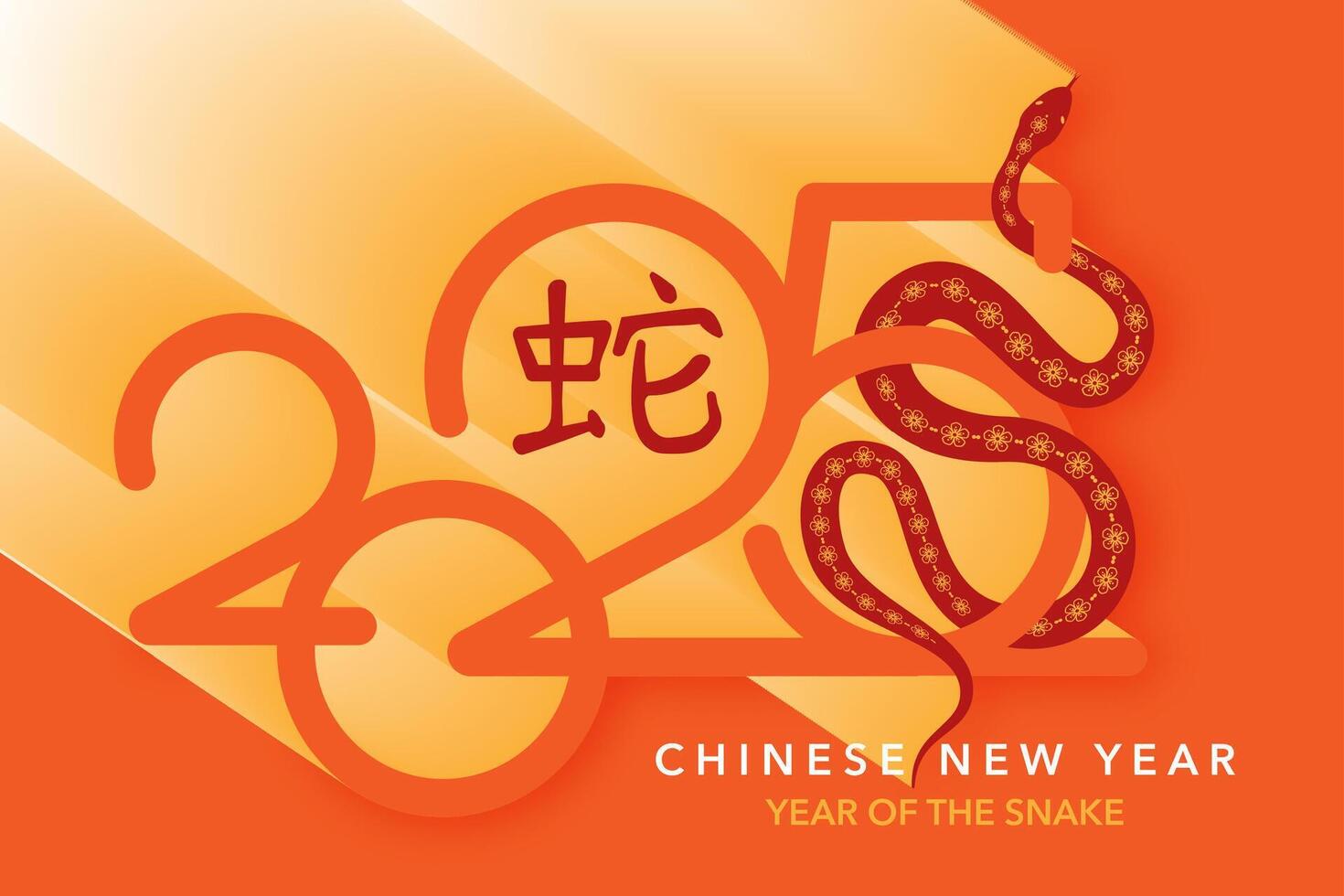2025 Chinese New Year in orange background. Year of the Snake. modern art design for cover, card, poster, banner, logo design. Chinese zodiac Snake symbol vector