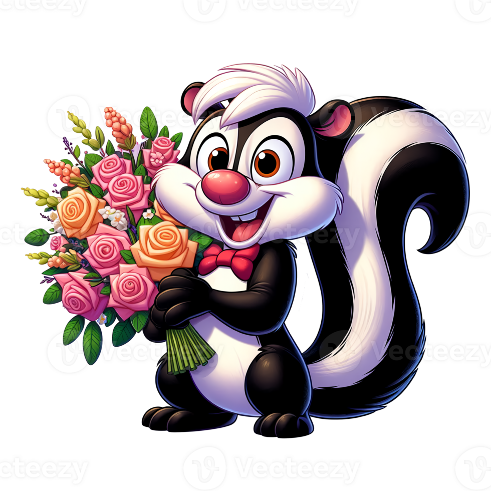 Cute cartoon Skunk. Clipart, Cartoon mascot for Valentine's Day. png