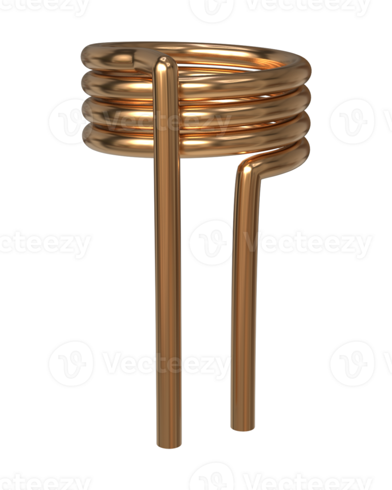 Shiny 3D copper Induction heating coil, electric electronics part instrument for engineering assembling, or repair on transparent background png