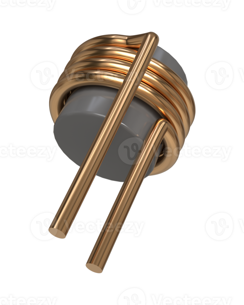 Angle view of 3D copper Induction heating coil with magnet, electric electronics part instrument for engineering assembling, or repair png