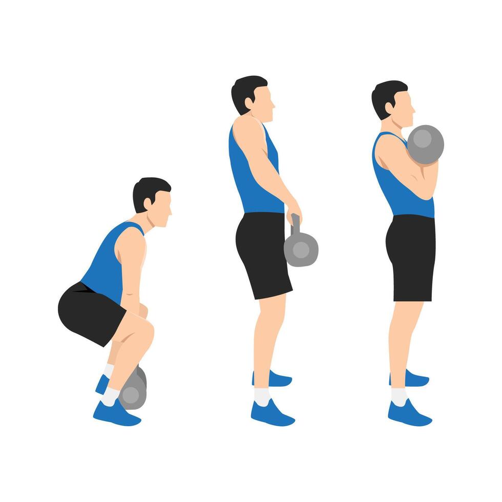 Man doing Double kettlebell dead clean exercise. vector