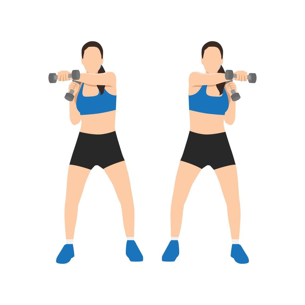 Young woman doing dumbbell punching exercise. vector