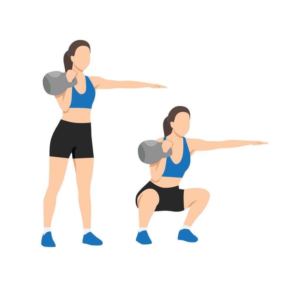 Woman doing Single kettlebell front squat exercise. vector