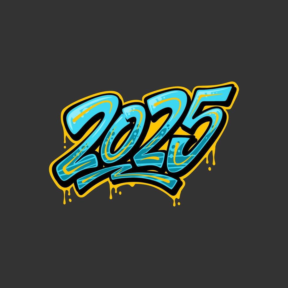 Happy new year 2025 in graffiti style vector