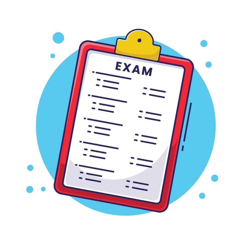 School exam paper board illustration icon or symbol with flat cartoon style concept. Academic college paper board vector