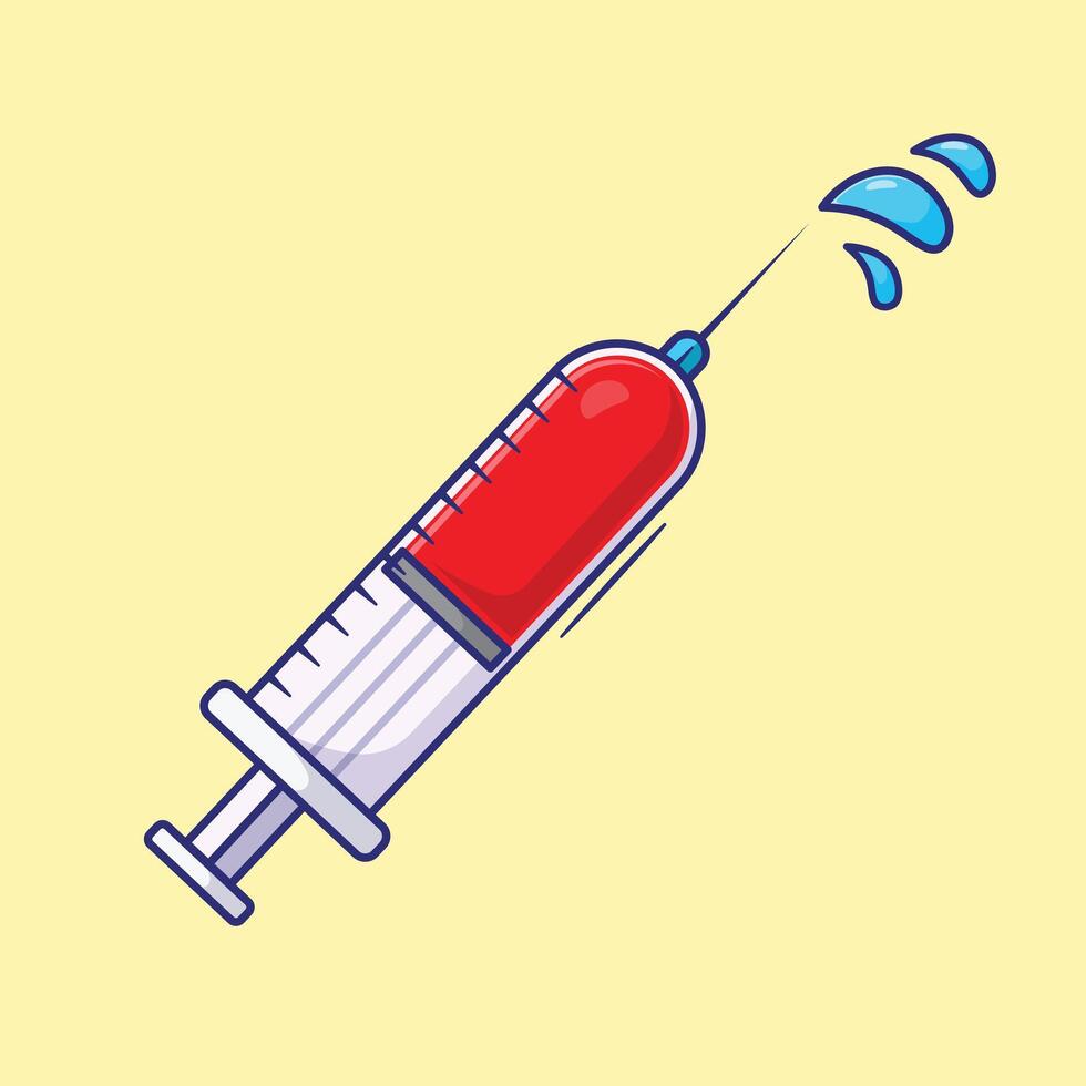 Syringe medical icon or symbol with sterile needle illustration cartoon in flat style concept vector