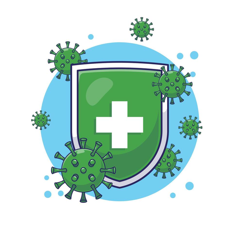 Draw security shield virus protection icon or symbol illustration for human and technology immune system. Medical theme with flat design concept vector