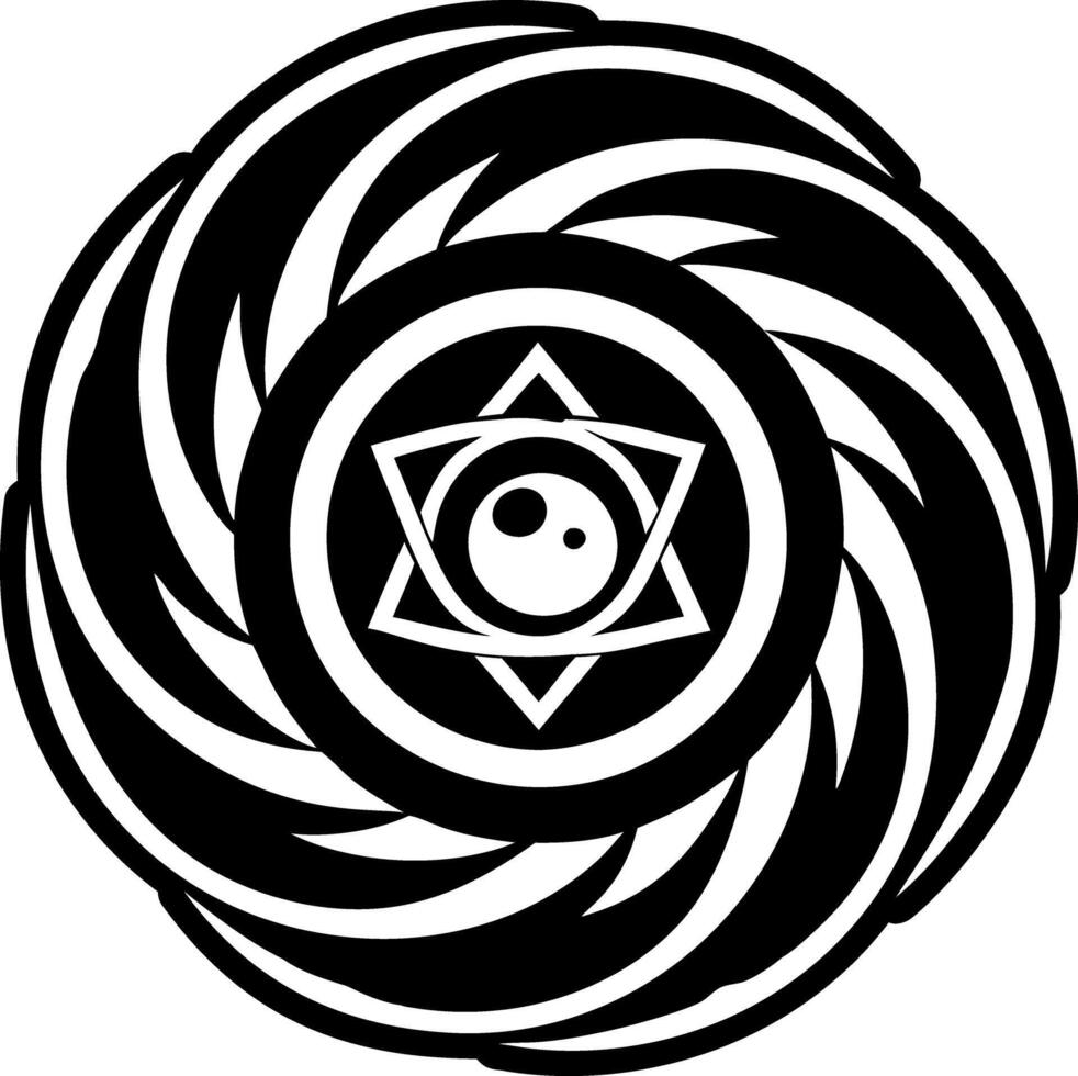 A black and white circular design with a yin yang symbol vector