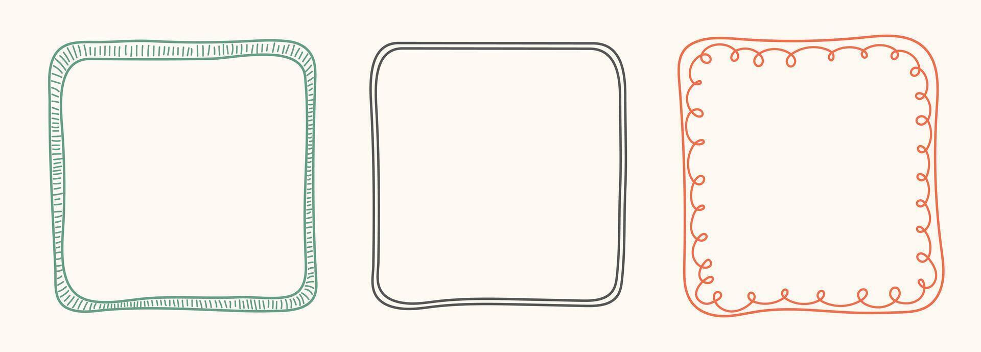 Hand Drawn frame set with doodle squares, ribbons. Whimsical line borders for birthday, christmas, menu, wedding Invitations, photo. Coquette vintage minimal elements in trendy line art style. vector