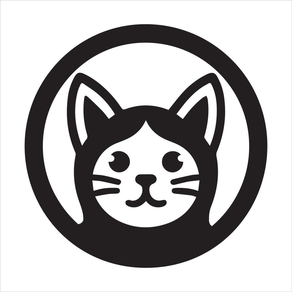 Cat head silhouette in black circle icon vector
