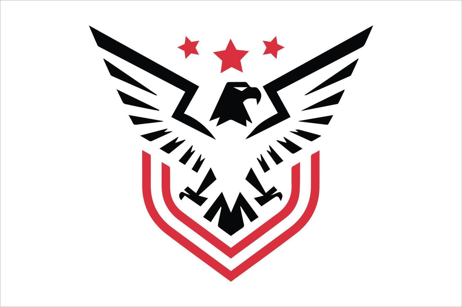 Minimal line eagle logo with wing, falcon, star, and shield in ribbon design vector
