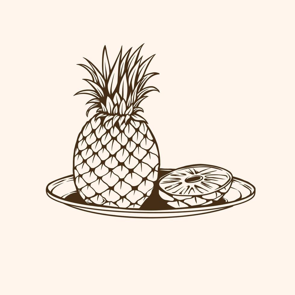 hand drawn pineapple vintage line illustration vector