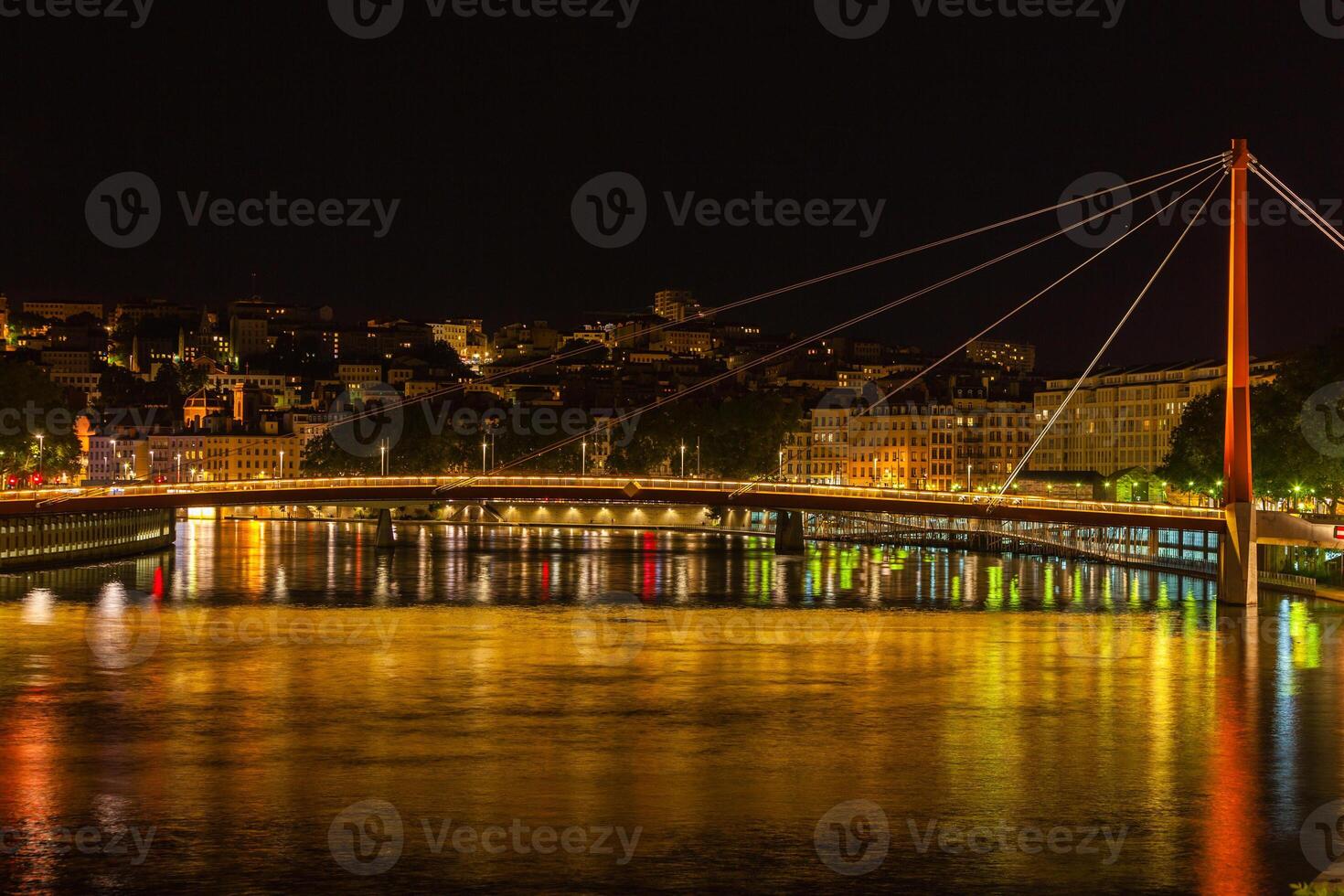 Cityscape of Lyon, France at night photo
