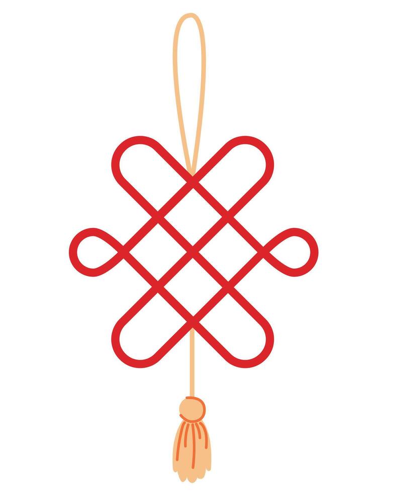 Chinese tassels. Red ropes woven into knots used for Chinese New Year decorations. vector
