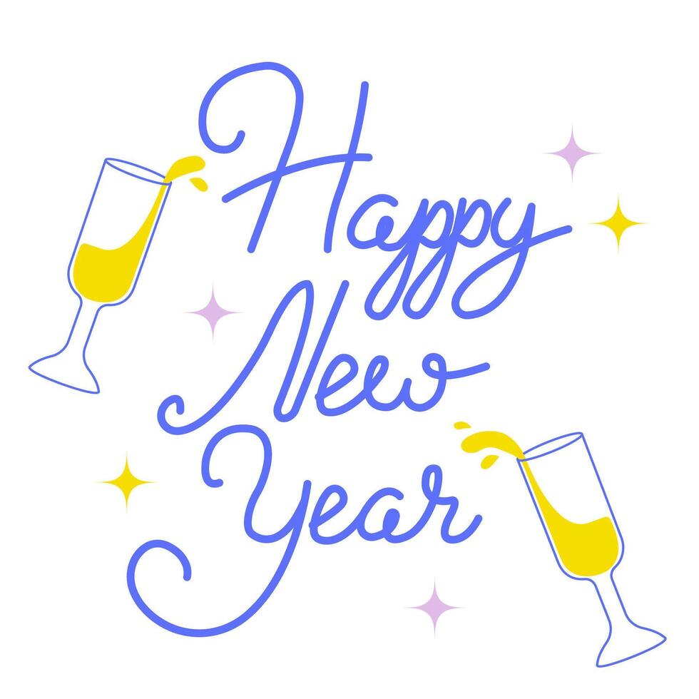 Happy New Year - Lettering design with champaign for greeting banners, Prints, Cards and Posters, Mugs, Notebooks, Floor Pillows and T-shirt prints design. vector