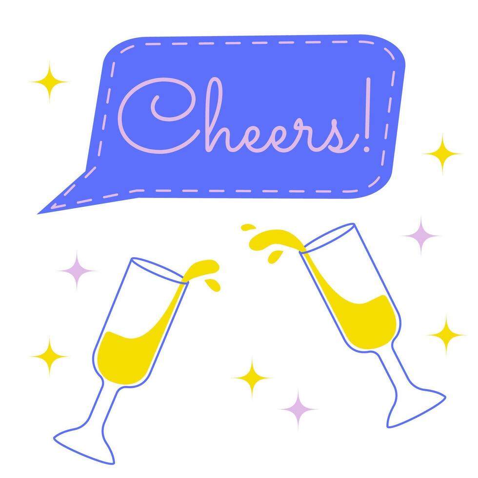 Cheers - Lettering design with champaign for greeting banners, Prints, Cards and Posters, Mugs, Notebooks, Floor Pillows and T-shirt prints design. vector