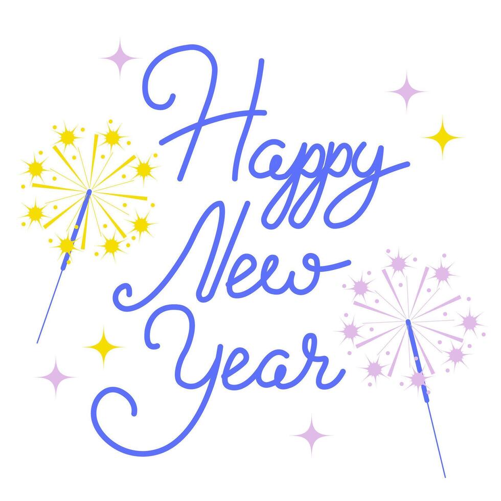 Happy New Year - Lettering design with sparklers for greeting banners, Prints, Cards and Posters, Mugs, Notebooks, Floor Pillows and T-shirt prints design. vector